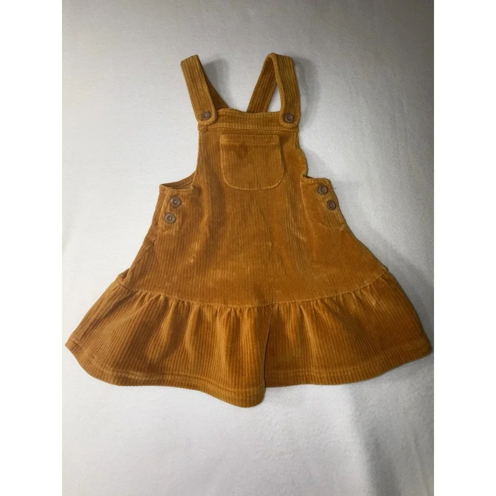 Tahari Toddler Yellow Corduroy Overall Jumper Dress 3T